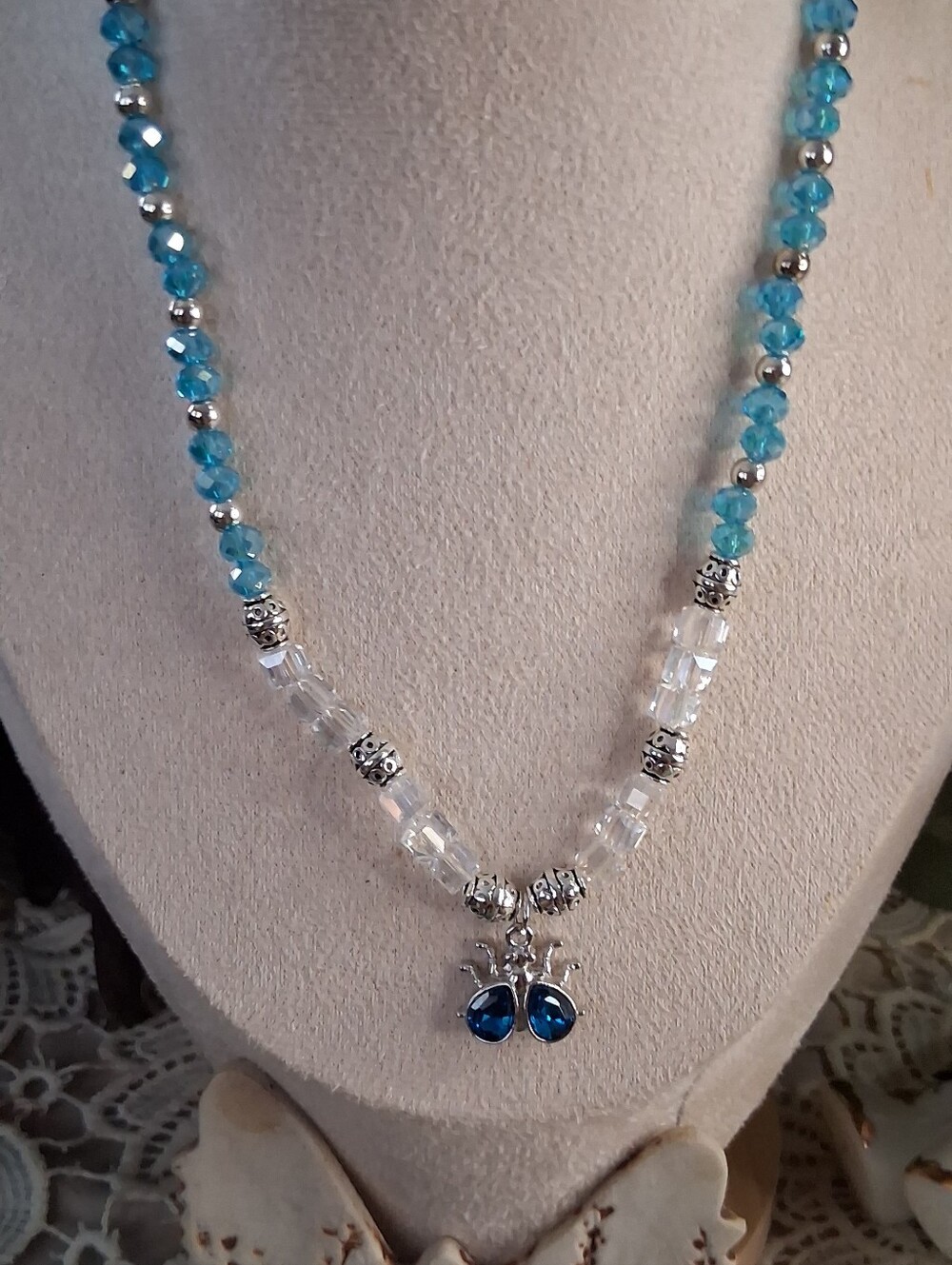 Sterling-Style Blue Crystal Pendant Necklace - Women Jewelry